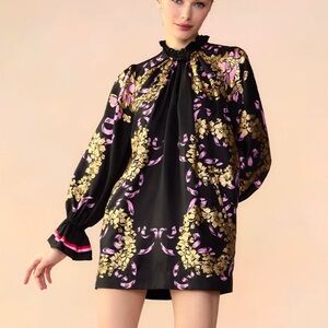 NWT - Cynthia Rowley  Black, Gold and Pink Mini Dress. Size Small
